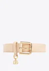 Dolce & Gabbana Logo-charm Leather Belt In Beige