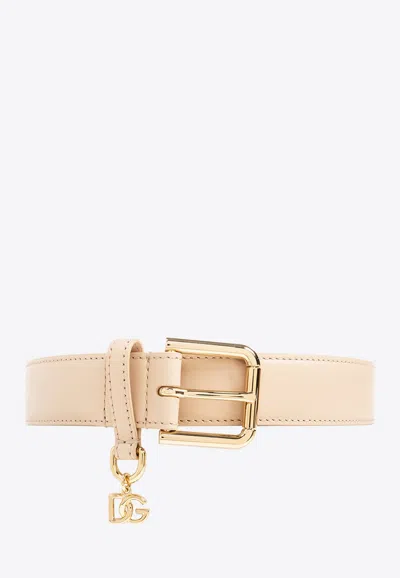 Dolce & Gabbana Logo-charm Leather Belt In Beige