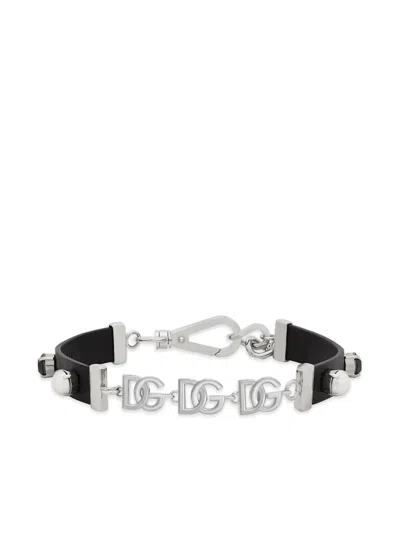 Dolce & Gabbana Logo Embellished Leather Choker In Black