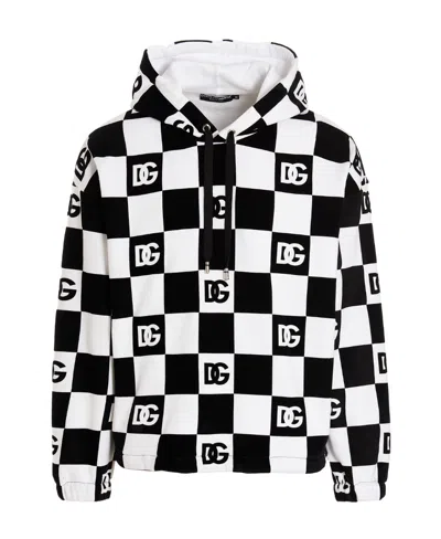 Dolce & Gabbana Logo Check-print Hoodie In Black
