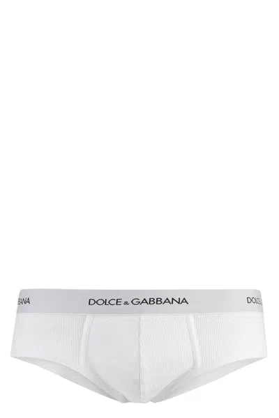 Dolce & Gabbana Logo Contrast Cotton Briefs In White