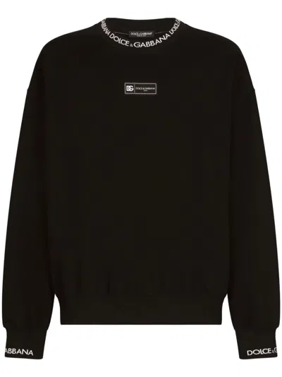 Dolce & Gabbana Logo Cotton Crewneck Sweatshirt In Black