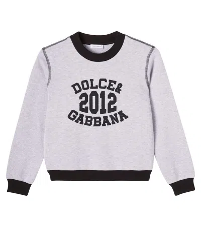 Dolce & Gabbana Kids' Logo Cotton Fleece Sweatshirt In Blue