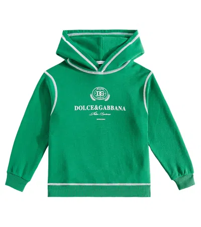 Dolce & Gabbana Kids' Embroidered Logo Hoodie In Green