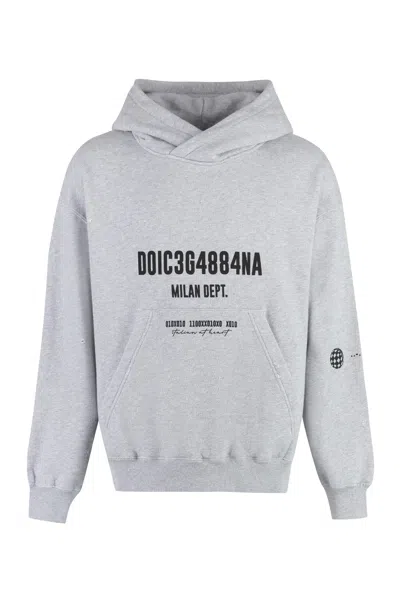 Dolce & Gabbana Logo Cotton Hoodie In Grey