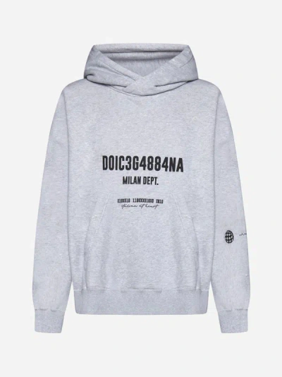 Dolce & Gabbana Printed Cotton Jersey Oversized Hoodie In Grey