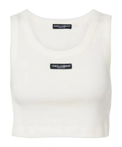 Dolce & Gabbana Logo Cotton Jersey Crop Top In White