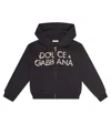 Dolce & Gabbana Logo Print Cotton Zip-up Hoodie In Black
