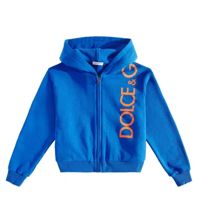 Dolce & Gabbana Kids' Logo Cotton Jersey Hoodie In Blue