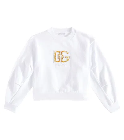 Dolce & Gabbana Kids' Logo Cotton Jersey Sweatshirt In White