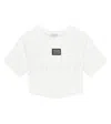 Dolce & Gabbana Cropped Cotton T-shirt With Logo Plate In Bianco Ottico