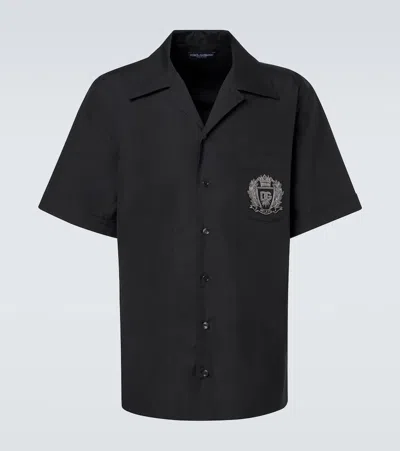 Dolce & Gabbana Iconic Emblem Appliqué Short Sleeve Shirt - Size 48 In Black