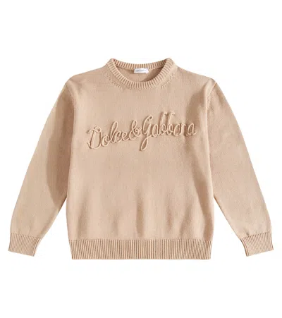 Dolce & Gabbana Kids' Logo Cotton Sweater In Neutrals