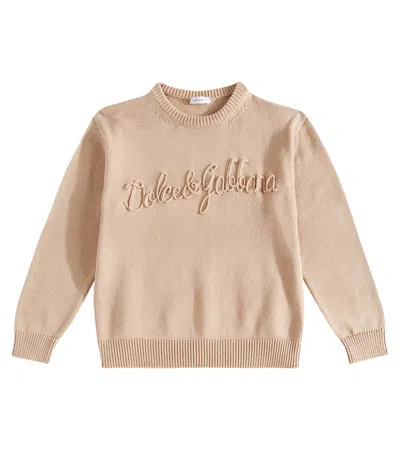 Dolce & Gabbana Kids' Logo Cotton Jumper In Neutrals