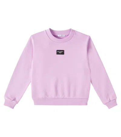 Dolce & Gabbana Kids' Logo Cotton Sweater In Purple