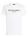 Dolce & Gabbana White Crewneck T-shirt With Logo Lettering Print On The Front In Yellow