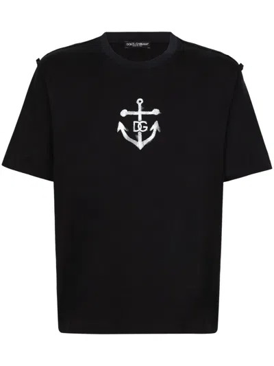 Dolce & Gabbana T-shirt With Embroidered Logo In Black