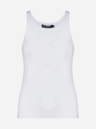 Dolce & Gabbana Logo Cotton Tank Top In Optic White