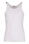 Dolce & Gabbana Classic Fit Cotton Blend Tank Top With Ribbed Texture In White