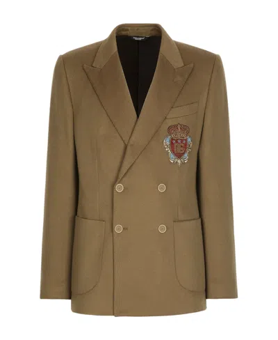 Dolce & Gabbana Logo-crest Double-breasted Blazer In Green