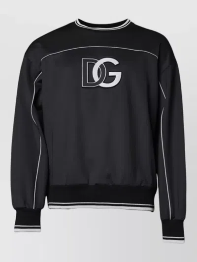 Dolce & Gabbana Black Logo Polyester Crew Neck Men Pullover Sweater