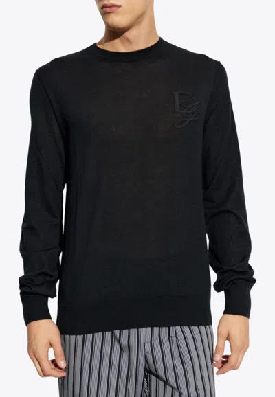 Dolce & Gabbana Logo Crewneck Cashmere Sweater In Black