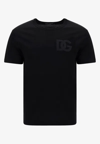 Dolce & Gabbana Cotton Round-neck T-shirt With Dg Embroidery In Black