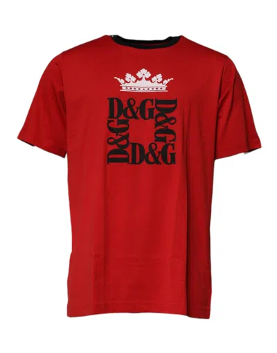 Dolce & Gabbana Red Logo Crown Cotton Short Sleeves T-shirt