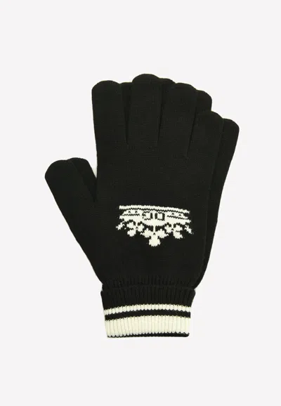Dolce & Gabbana Logo Crown Knitted Gloves In Black