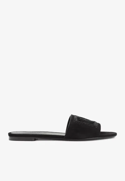 Dolce & Gabbana Logo-cut Slides In Black