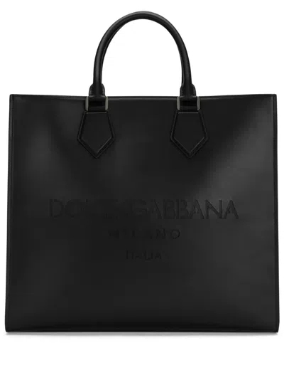 Dolce & Gabbana Logo-debossed Leather Tote Bag In Black