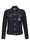 Dolce & Gabbana Dark Blue Jacket With Classic Collar And Contrasting Stitching In Black