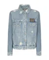Dolce & Gabbana Logo Plaque Ripped Denim Jacket In Gray