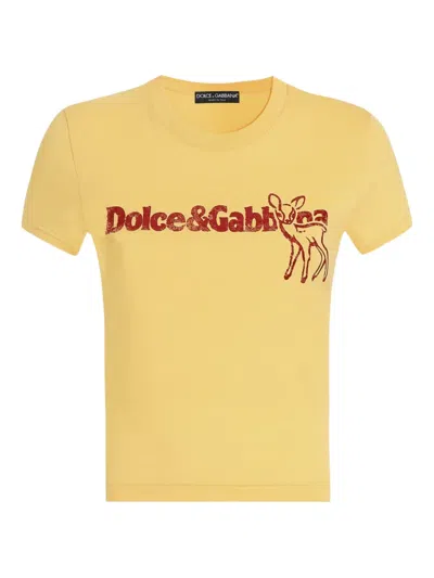 Dolce & Gabbana Logo-detail Crew Neck T-shirt In Yellow