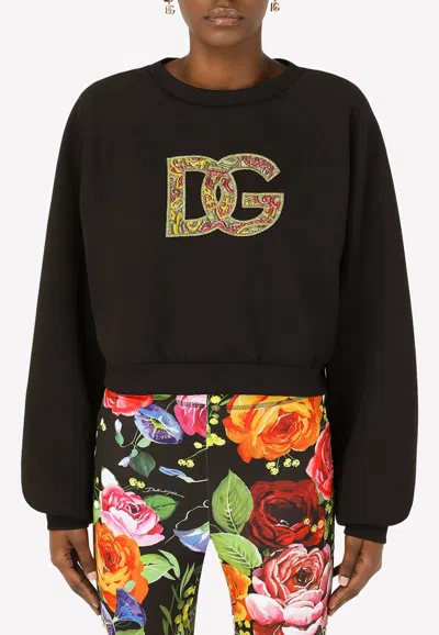 Dolce & Gabbana Logo Detail Cropped Jersey Top In Black