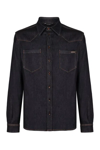 Dolce & Gabbana Logo Detail Denim Shirt In Blue