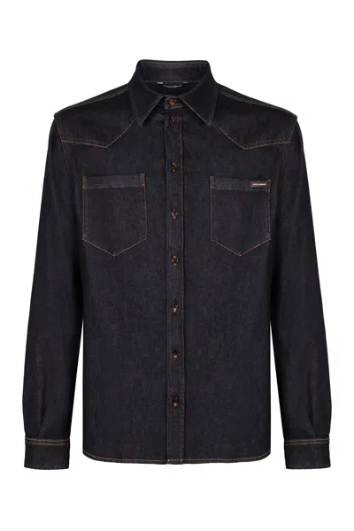 DOLCE & GABBANA DOLCE & GABBANA LOGO DETAIL DENIM SHIRT