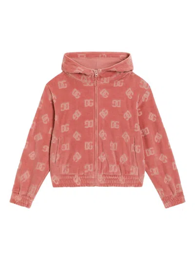 Dolce & Gabbana Kids' Girl's Interlocked Dg Velvet Hoodie In Pink