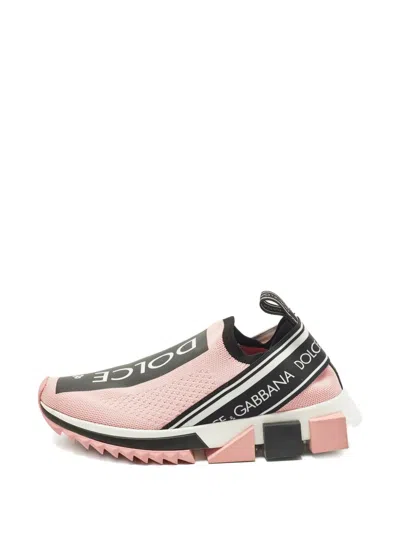 Pre-owned Dolce & Gabbana Logo-detail Knitted Sneakers In Pink