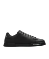Dolce & Gabbana Portofino Black Low Top Sneakers With Logo Patch On The Tongue And Logo Lettering On The Side In Lea In Black