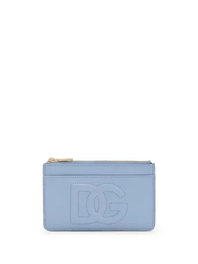 Dolce & Gabbana Logo Detail Leather Card Holder In Blue