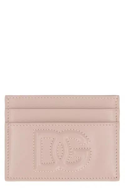 Dolce & Gabbana Logo Detail Leather Card Holder In Pale Pink