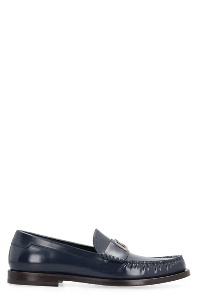 Dolce & Gabbana Logo Detail Leather Loafers In Blue