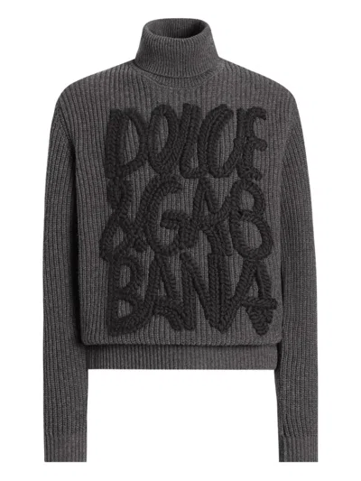 Dolce & Gabbana Logo-detail Ribbed Turtleneck Sweater In Gray