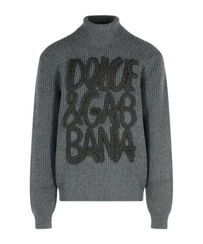 DOLCE & GABBANA LOGO-DETAIL RIBBED TURTLENECK SWEATER