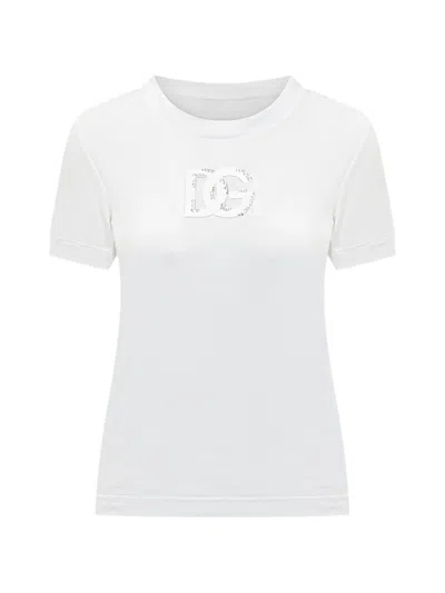 Dolce & Gabbana Short Sleeve Crew Neck Ribbed Collar T Shirt In White