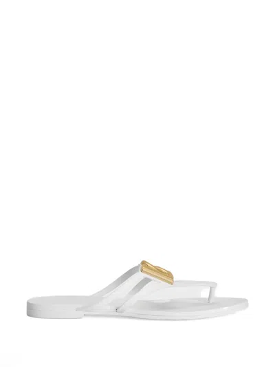 Dolce & Gabbana White Thong Sandals With Logo Plaque On The Front In Rubber Woman In Multi