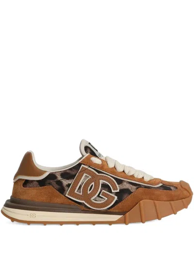 Dolce & Gabbana Athletic Low-top Sneakers With Logo In Brown