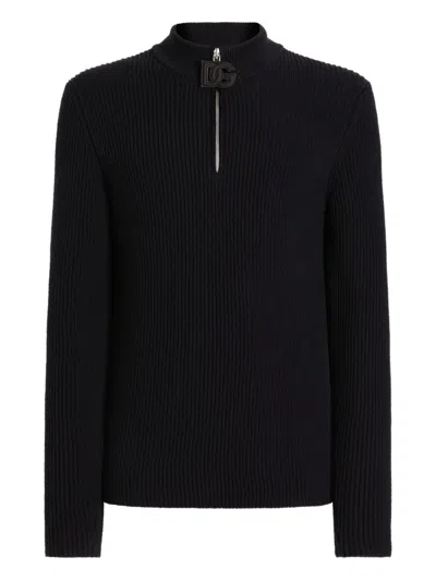 Dolce & Gabbana Virgin Wool Quarter-zip Sweater In Black