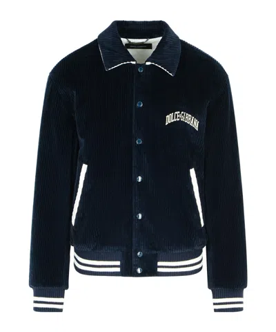 DOLCE & GABBANA DOLCE  GABBANA LOGO DETAILED CORDUROY BOMBER JACKET